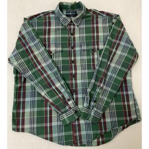 Polo Ralph Lauren PLaid Green Blue Plaid Flap Button Longsleeve XXL 100% Cotton